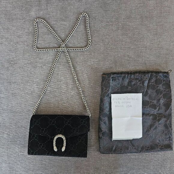 Gucci Brand new Authentic Women's Black GG Velvet Mini Dionysus Chain purss - Picture 7 of 16
